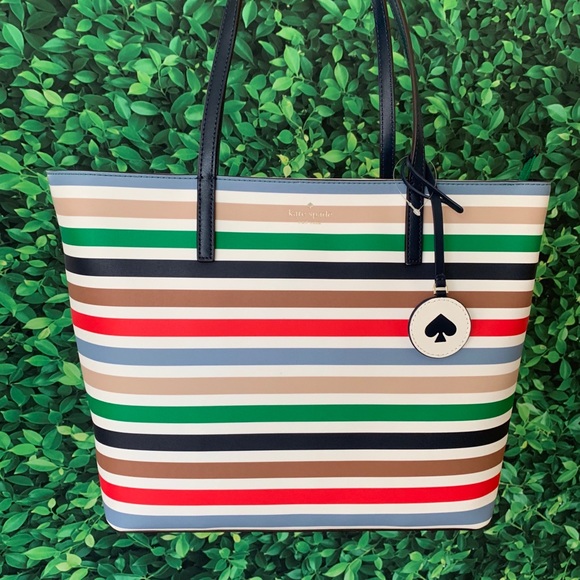 KATE SPADE TANYA MULTICOLOR STRIPE LEATHER TOTE - Picture 8 of 8